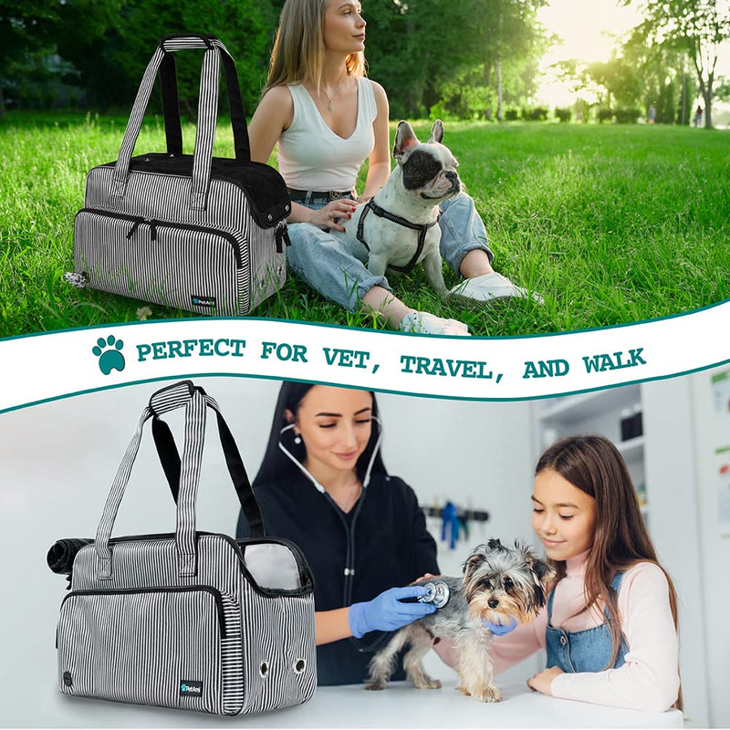 PetAmi Small Dog Purse Carrier, Soft-Sided Pet Carrier Bag with Pockets, Portable Puppy Cat Travel Handbag Tote, Airline Approved Breathable Mesh, Poop Bag Dispenser, Max 18 lbs, Stripe Black - PawsPlanet Australia