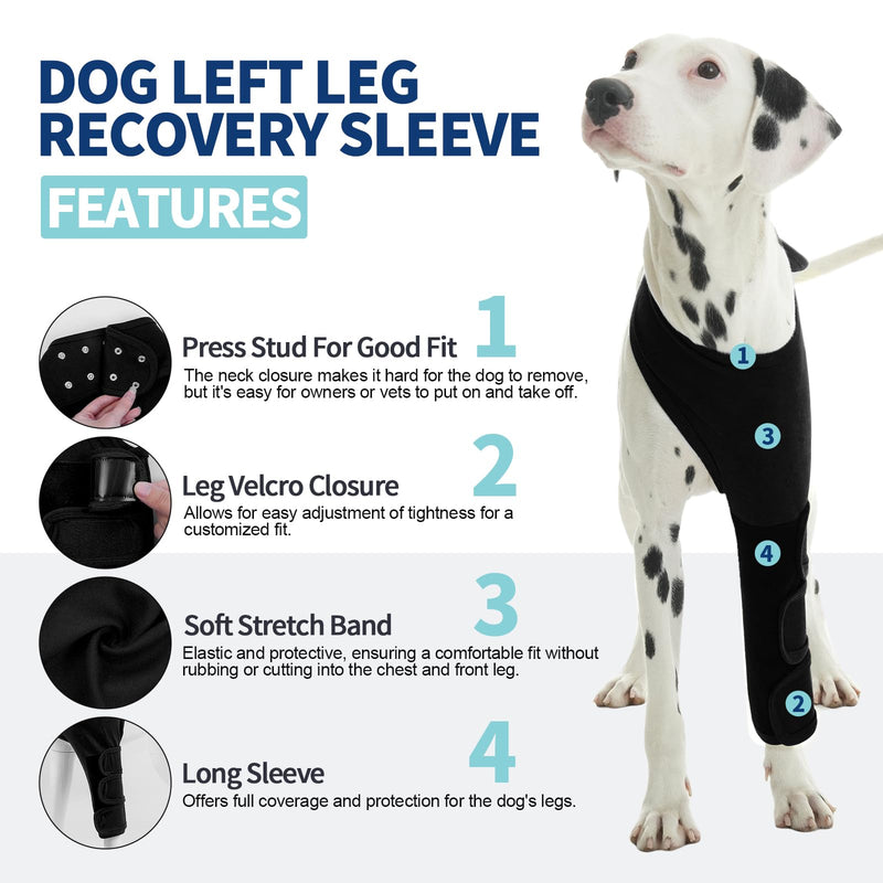 Dog Recovery Suit - Recovery Sleeve For Dog's Front Left Leg After Surgery, Breathable Stretchy Fabric, Prevents Licking And Biting, No Movement Limits - Black L Large