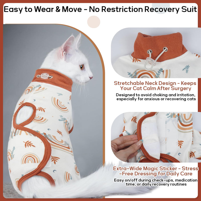 QBLEEV Cat Recovery Suit for Post Surgery, Spay Neuter Suit for Cats, Soft Stretchy Cotton Cat Onesie for Skin Diseases, Anti-Lick Surgical Shirt Pajamas for Abdominal Wound, Kitten Cone Alternative Medium Rainbow - PawsPlanet Australia