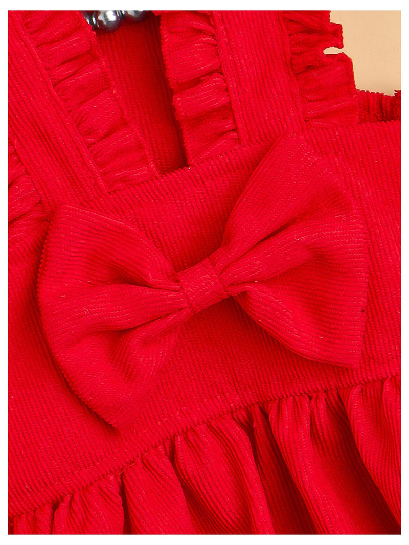 GORGLITTER Bow Dog Dress Ruffle Trim Princess Dress Pet Clothes with Bow Clip Red Large - PawsPlanet Australia