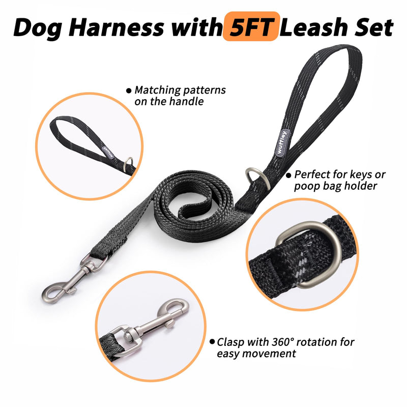 Easy Walk Dog Harness and Leash Set, Freedom No Pull Harness with 2 Patches,Escape Proof/Quick Fit to Adjust Dog Vest Harness,Easy for Training Walking for Small,Medium & Large Dogs(Black,M) Medium (Chest: 21.3-29") Black - PawsPlanet Australia