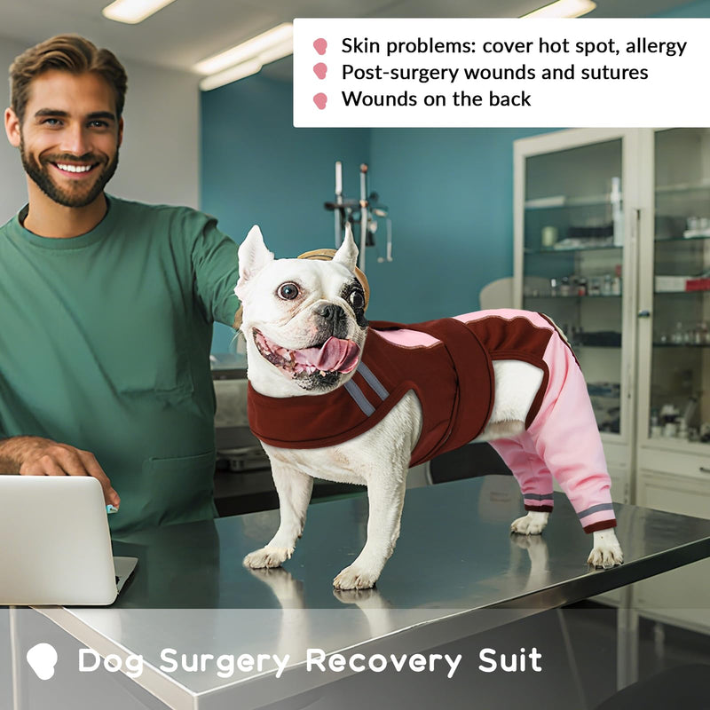 PUMYPOREITY Dog Bodysuit After Op, Dog Bodysuit Male Long Rear Legs Elbow Bandage Dog Rear Legs Surgical Suit Medical Pet Shirt Knee Support Rear Leg (Pink, XS) pink