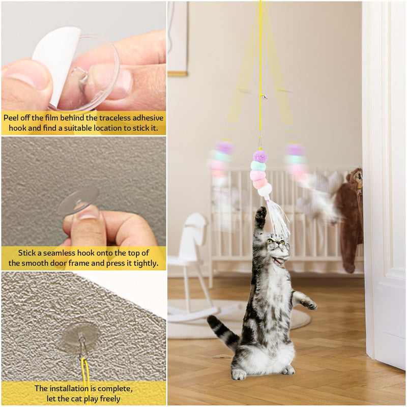 Coppthinktu 8 PCS Interactive Cat Feather Toys Hanging Cat Toys, Door Hanging Cat Toy Cat Teaser Retractable Cat Door String Toys Mouse Hunting Toy for Indoor Cat Kitten Self Play Chase Exercise