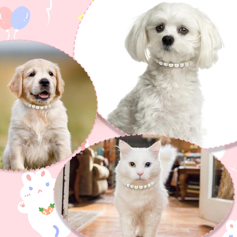 Dog Cat Pearl Collar Necklace, Adjustable Beaded Pet Collars Delicate Cat Wedding Collar Jewelry for Girl Cat Puppy Dogs Accessories (Gold) Gold - PawsPlanet Australia