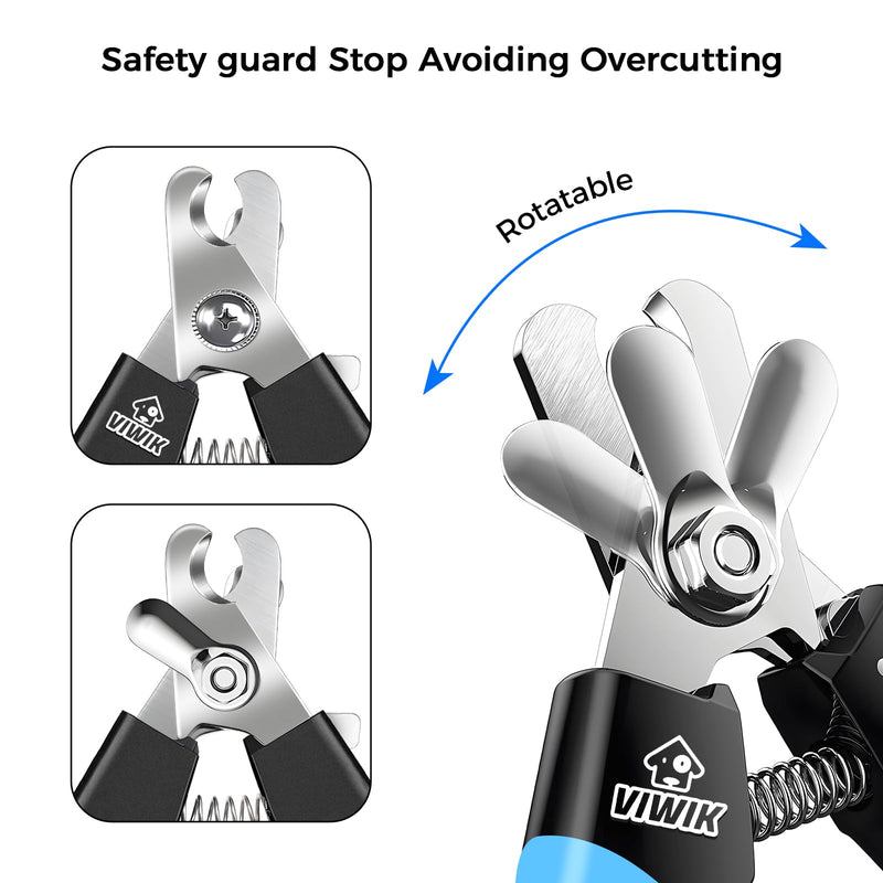 VIWIK Dog Nail Trimmers for Large Medium Dogs, Cats, Professional Dog Nail Clippers with File Quick Sensor & Safety Guard to Avoid Overcutting, Pet Claw Paw Clipper for Grooming with Toenail File Blue - PawsPlanet Australia