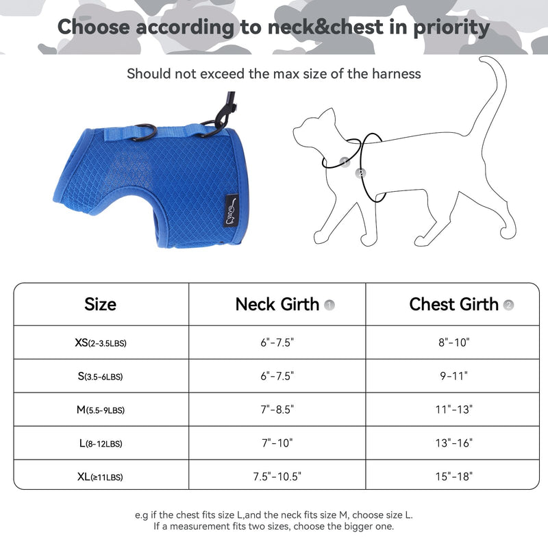 Cat Harness and Leash for Walking Escape Proof Breathable Mesh Fabric, Solid Blue, Medium, Adjustable Cat Walking Jackets, Padded Stylish Cat Vest M 5.5-9LBS Solid Blue Mesh - PawsPlanet Australia