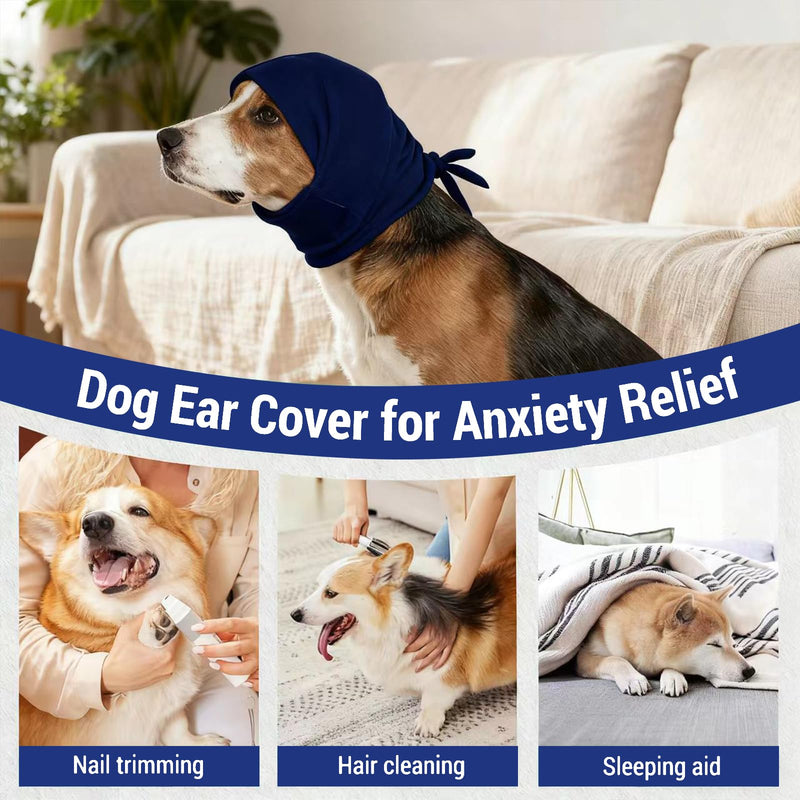 Dog Ear Cover,Dog Snood Ear Muffs Noise Protection,Ear Wraps Protectors Headband for Anxiety Relief,Calming Hoodie for Pet Neck and Ears Warmer,Soothing Head Cover Blue M