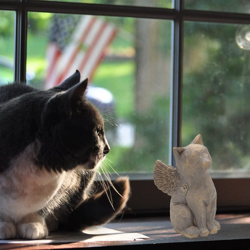 Cat Angel Memorial Figurine, Gray, Resin Sculpture for Cat Lovers, Pet Loss Gift, Hand-Painted Natural-love My Cat (Gray) - PawsPlanet Australia