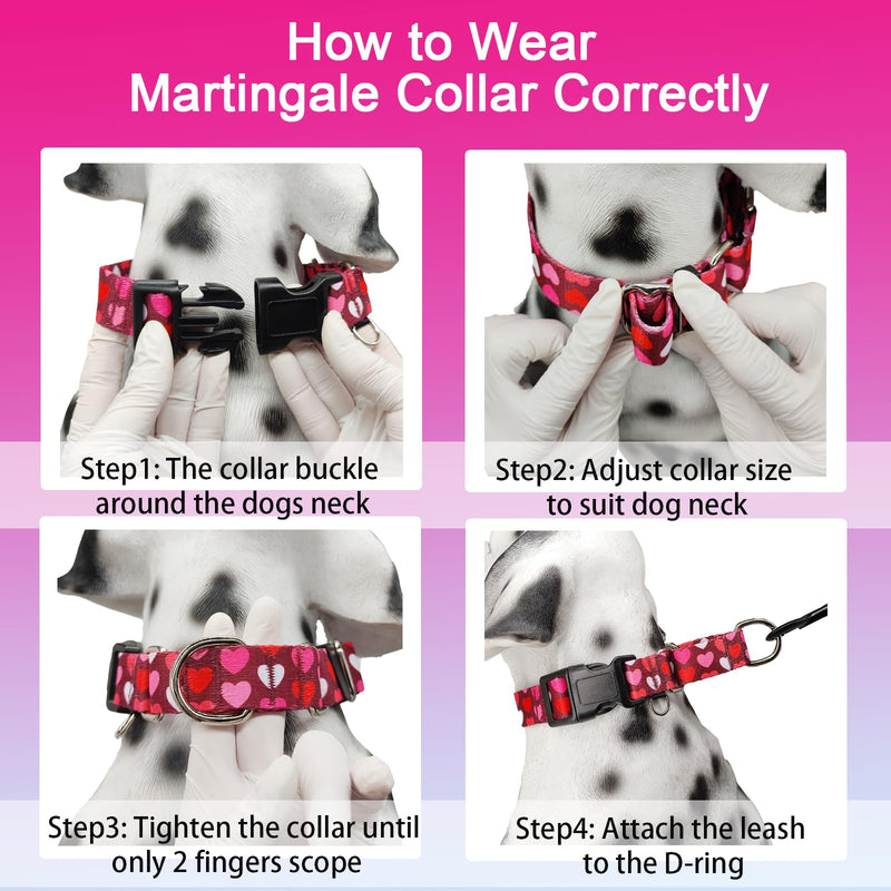 Valentines Pink Martingale Collar for Dogs with Buckle Adjustable Heart Dog Collars (Burgundy Love, Large) Burgundy Love - PawsPlanet Australia