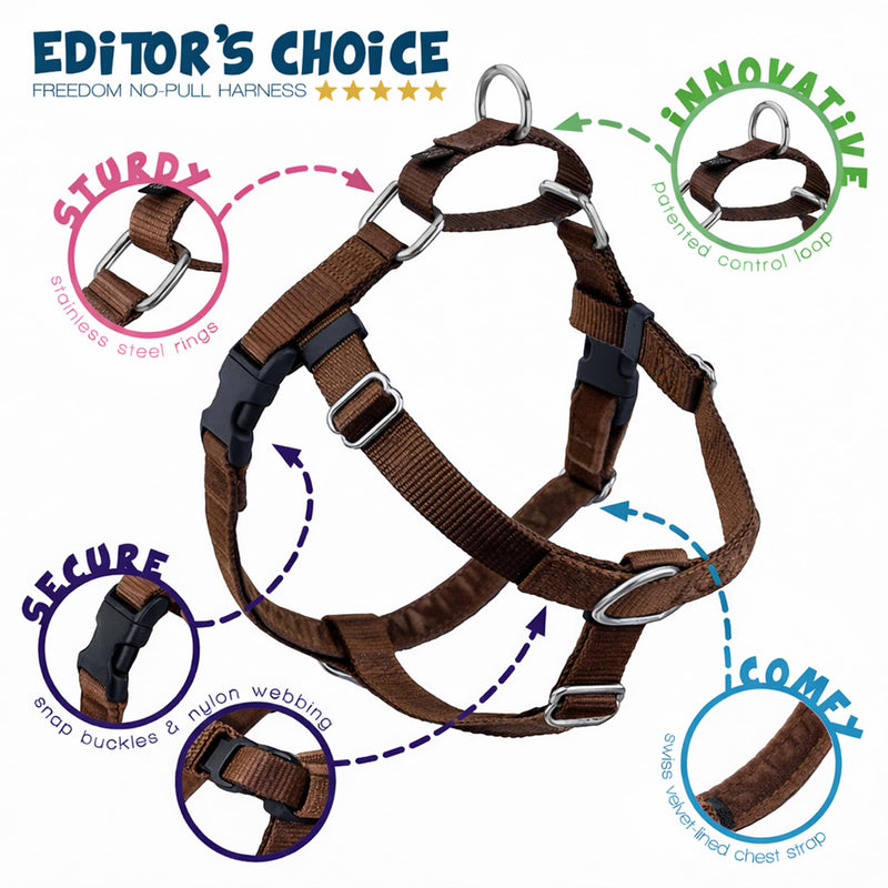 2 Hounds Design Freedom No Pull Dog Harness, Adjustable Harness, Easy Walking & Comfortable Control, Fits Small, Medium & Large Dogs, Solid Colors, Made in USA, 1" LG, Brown - PawsPlanet Australia