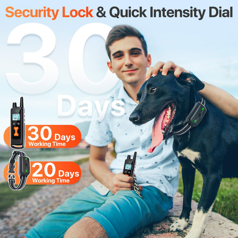 Dog Training Collar, Dog Shock Collar with Remote Control, Electric Shock Collar with 4 Training Modes, IP68 Waterproof Rechargeable e Collar for Large Medium Dogs with Beep Shock and Security Lock Black - PawsPlanet Australia