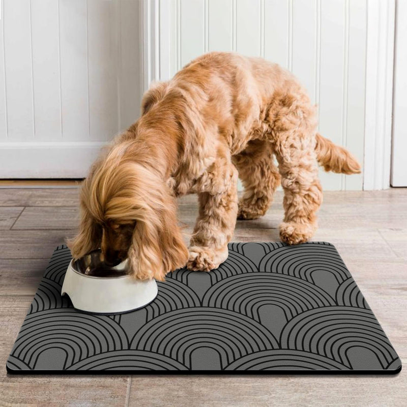 Dog Food Mats for Floors Absorbent, Pet Cat Food Mat - Quick Dry Dog Bowl Mats for Food and Water, Eco-Friendly Boho Pet Supplies S(12"×20") 01-Dark Grey - PawsPlanet Australia