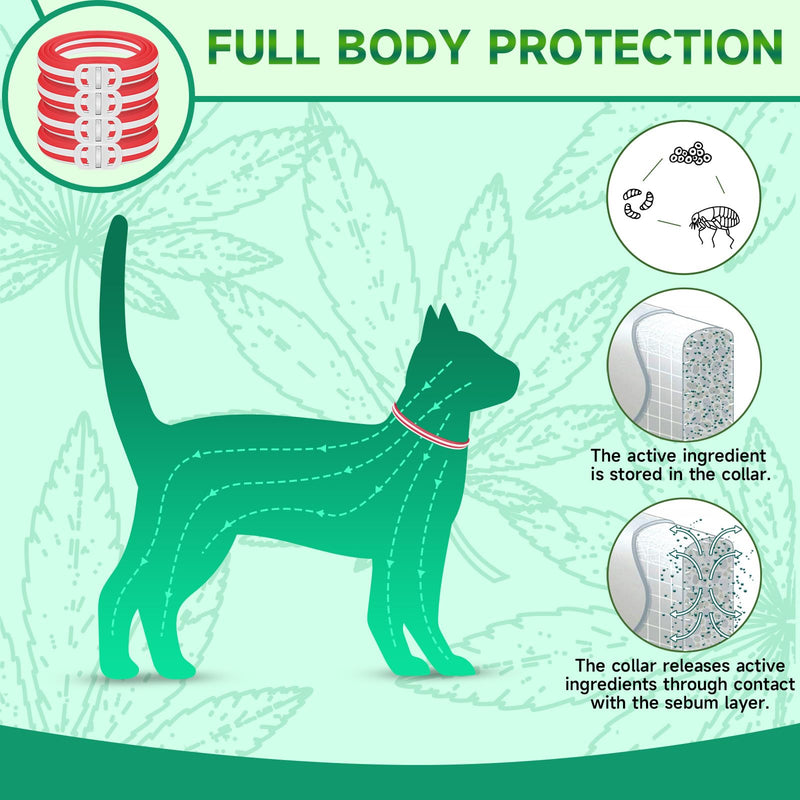 4 Pack Cat Flea Collars, Cat Flea and Tick Treatment, 32 Months Protection Flea and Tick Prevention for Cats, Waterproof Flea Collar for Cats, One Size Fits All, Red and White