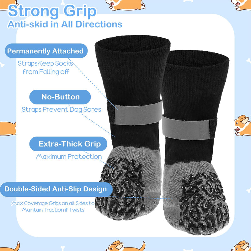 4 Pcs Dog Socks to Prevent Licking Paws, Dog Booties for Hot Pavement, Leopard Anti-Slip Pattern Dogs Socks, Dogs Booties for Hardwood Floors Grey (M) M - PawsPlanet Australia