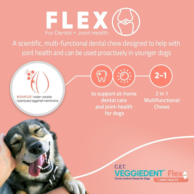 Virbac C.E.T.® VEGGIEDENT® Flex Tartar Control Chews for Dogs - Multifunctional to Support Joint Health, VOHC Approved - Small 11-22lbs - PawsPlanet Australia