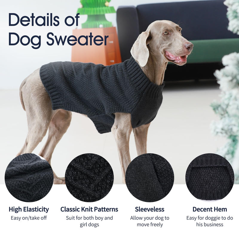 IECOii Big Dog Sweater,XXXXL Dog Sweaters for Extra Large Dogs,Cold Weather Winter Coat for Large Size Dogs,Warm Fall Dog Clothes for Large Dogs Knitwear,Doberman,Great Dane Sweater,DarkGrey-4XL XXXX-Large(Chest:35.4 in) Grey - PawsPlanet Australia