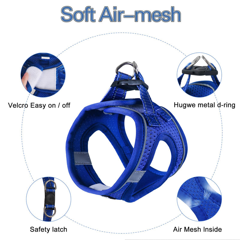 Dog Harness for Small Dogs and Leash Set, Honeycomb Grid, Reflective Lightweight Harness & Anti-Twist Pet Lead (Multi Color, Size: XS-S-M) (S, Sapphire Blue) S - PawsPlanet Australia