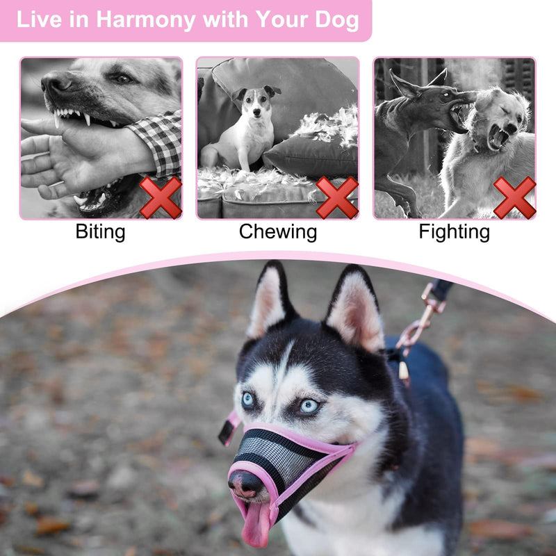 LUCKYPAW Dog Muzzle, Mesh Muzzle for Small Medium Large Dogs, Soft Dog Muzzle to Prevent Biting Chewing, Drinkable Breathable Adjustable Puppy Muzzle(M(Snout: 5¼"-7"), Pink) M(Snout: 5¼"-7")