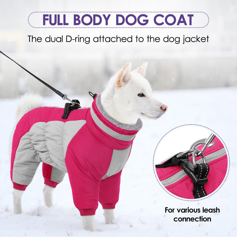 SUNFURA Full Body Dog Coat - Warm Fleece Jacket for Small Dogs, Turtleneck Winter Coats with Harness, Reflective Dog Snowsuit Windproof Puffer Jackets with Legs for Pug, Jack Russel, Hot Pink S
