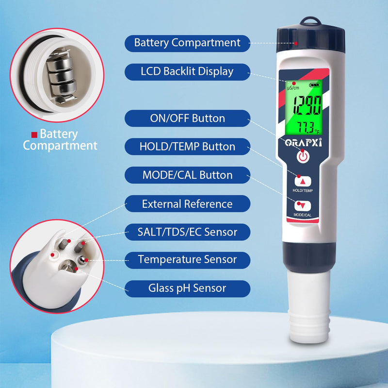 pH Salinity Tester 5 in 1 pH SALT TDS EC Temp Meter for Hydroponic System Saltwater Pool pH and PPM Meter Water Tester for Indoor Plant Grow, Hot Tub, Spa, Aquarium, Home Brewing Blue - PawsPlanet Australia
