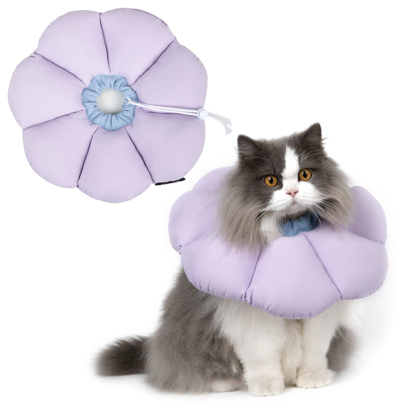 Cat Cone Collar,Cute Waterproof Cat Recovery Collar,Anti-Bite Lick Wound Healing Safety Elizabethan e Collar for Cats,Purple Flower All-Season Style… Medium purple