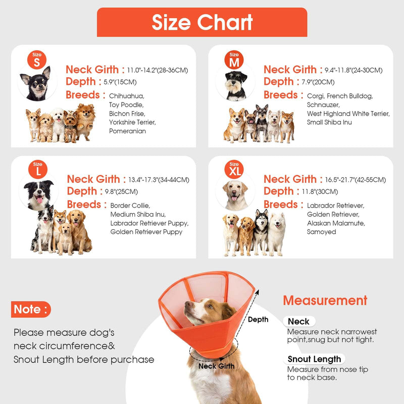Allroaring Soft Dog Cone Collar Post Surgery Recovery,Waterproof Dogs Elizabethan Collar for Spay & Neuter Cones of Shame with Comfy Neck Padded Adjustable Cone to Stop Licking for Small Dog S Orange