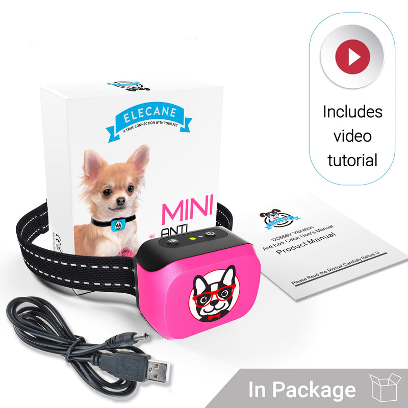 Small Dog Bark Collar Rechargeable – Smallest Bark Collar for Small Dogs 5-15lbs - Most Humane Stop Barking Collar - Dog Training No Shock Anti Bark Collar - Pet Bark Control Device (Pink) Pink