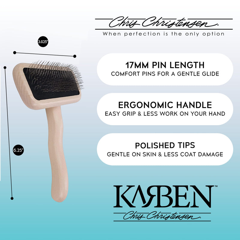 Chris Christensen Karben II Slicker Brush for Dogs, Groom Like a Professional, Ideal For All Coat Types, Remove Shedding Coat, Tangles and Dead Undercoat, 17 mm Stainless Steel Pins, Small Brown - PawsPlanet Australia