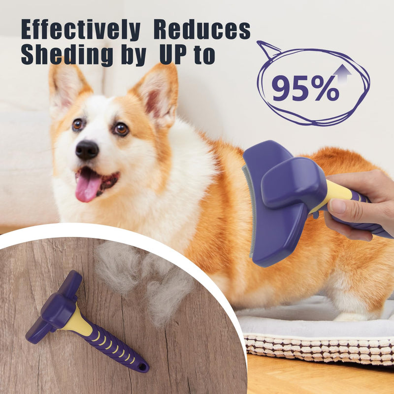 HOP Dog Deshedding Brush for Short Haired Dogs Cats Pets Professional Deshedding Tool Anti-Slip Handle & Detachable Head Highly Effective Deshedder Grooming Home of Paws(Purple_L) Purple_L - PawsPlanet Australia
