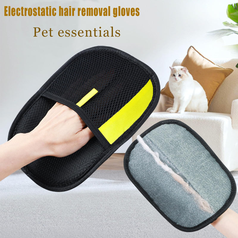 Pet Hair Removal Glove for Cats & Dogs, Upgraded Electrostatic Pet Hair Gloves, Reusable Magic Brush Pet Hair Remover Tool for Laundry, Couch, Carpet, Car Seat Yellow border - PawsPlanet Australia