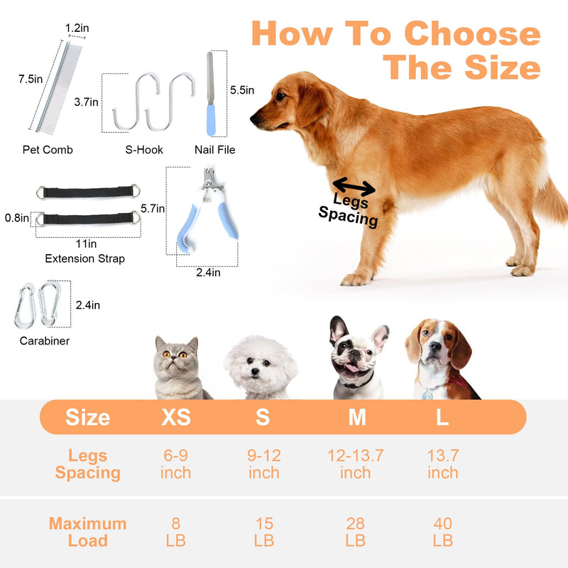 Dog Grooming Hammock for Small Dogs Cat with Pet Nail Clipper Trimmer Set,Pet Grooming Sling with Strong Waist Belt for Extra Security S（ Legs Spacing：11"*3.9" (15 LB Max)） Black - PawsPlanet Australia