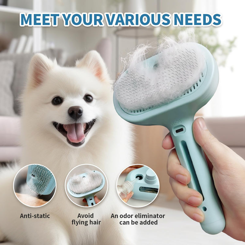 Cat Steam Brush for Shedding, 3 In 1 Self Cleaning Steamy Pet Brush Anti Static Flying Hair Spray Cat Comb for Long and Short Hair Pets Grooming Remove Loose Haired Reduce Shedding (Blue) Blue - PawsPlanet Australia