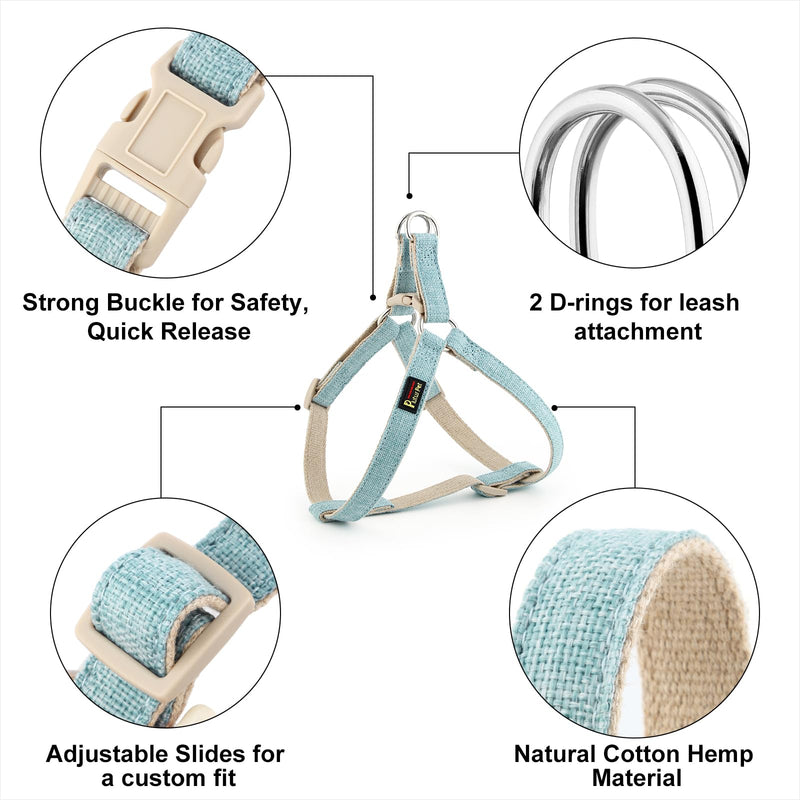 Plutus Pet Cotton Hemp Step in Dog Harness, Sustainable, Lightweight and Escape-Proof, Quick Fit Dog Harness for Puppy Small Medium and Large Dogs, Light Blue, XS - PawsPlanet Australia