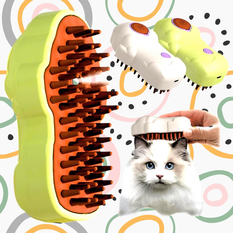 3-in-1 Pet Grooming Brush for Dogs & Cats - Steam Brush with Dual Functions, Moisturizer, Release Button, Water Reservoir - Lime, Pet Shedding & Dematting Brush - PawsPlanet Australia