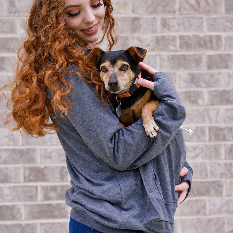 Unisex Big Pouch Hoodie Long Sleeve Pet Cat Dog Holder Carrier Sweatshirt Dark Gray XX-Large - PawsPlanet Australia