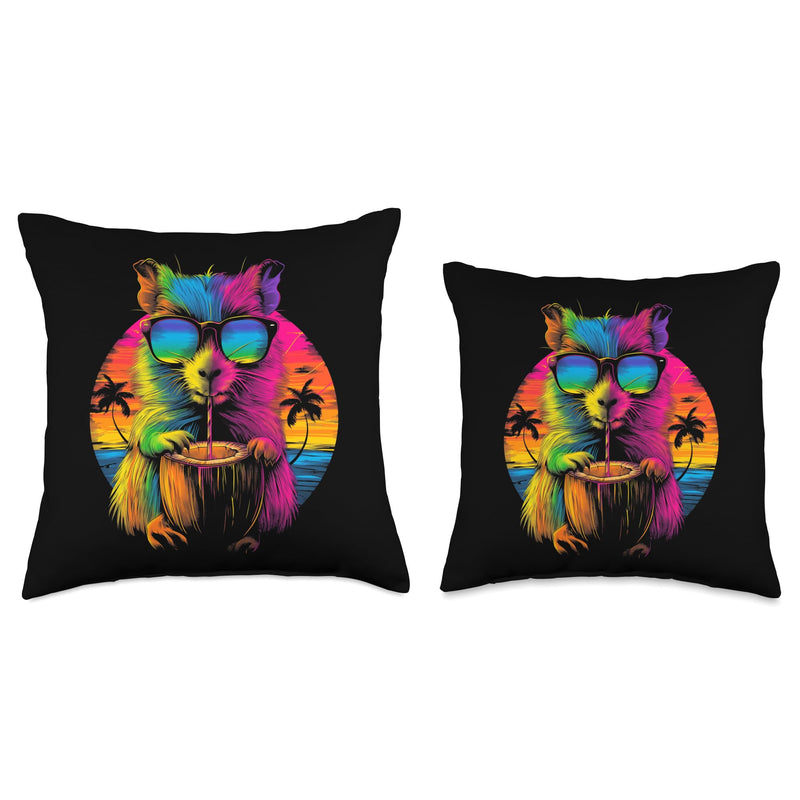 Guinea Pig Pet Sunglasses Beach Popart Throw Pillow 16x16 - PawsPlanet Australia
