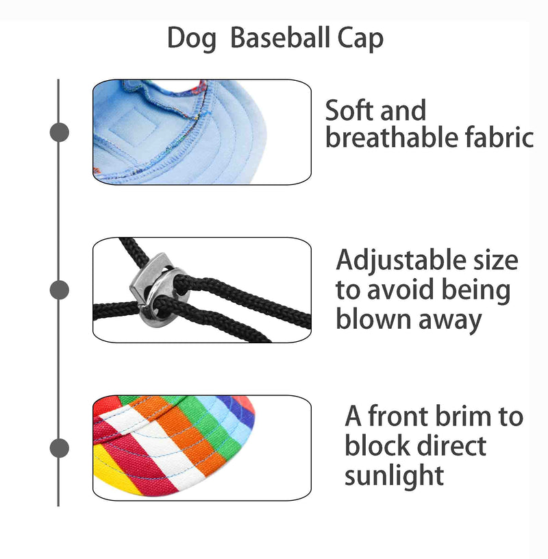 YAODHAOD Dog Baseball Cap Adjustable Dog Outdoor Sport Sun Protection Baseball Hat Pet Casual Cap Visor Sunbonnet with Ear Holes,Summer Travel Sport Hat Outfit (Stripe, L) Striped Large (Pack of 1)