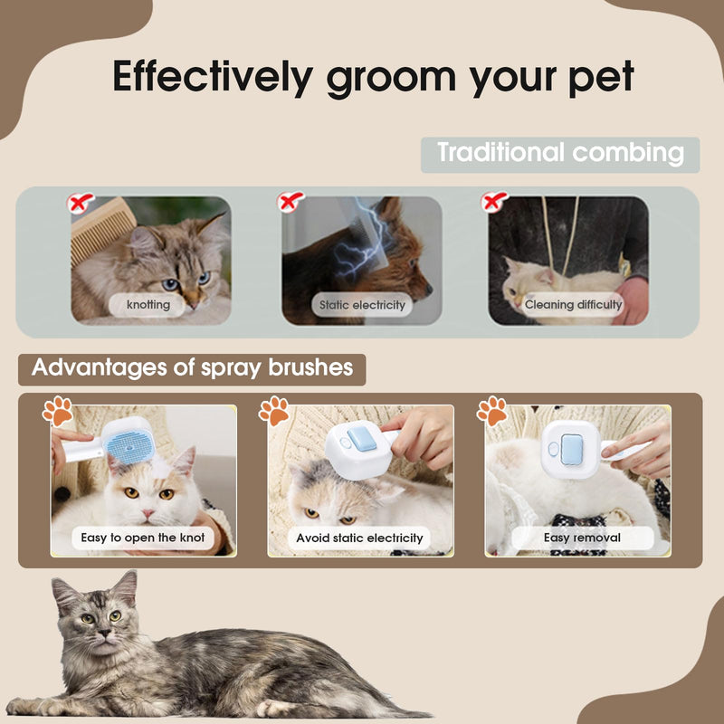Cat Steam Brush，3 In 1 combs for indoor cats，pet steam brush for shedding,Dog shedding for Long and Short Hair Dogs and Cats Pet Grooming Brush Remove Tangled Loose Hair (Blue) Blue - PawsPlanet Australia
