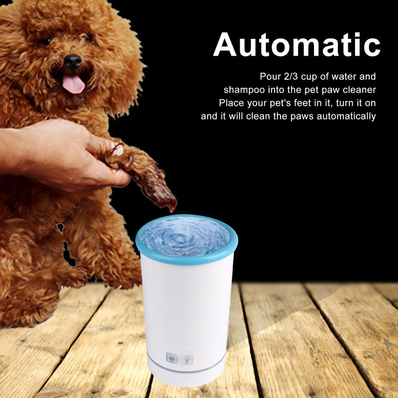 Automatic Dog Cleaner, Soft Electric Washer USB Rechargeable Portable Cleaner Cup, Dog Foot Cleaning Machine for Small to Medium Dogs Cats (White Blue) M White Blue - PawsPlanet Australia