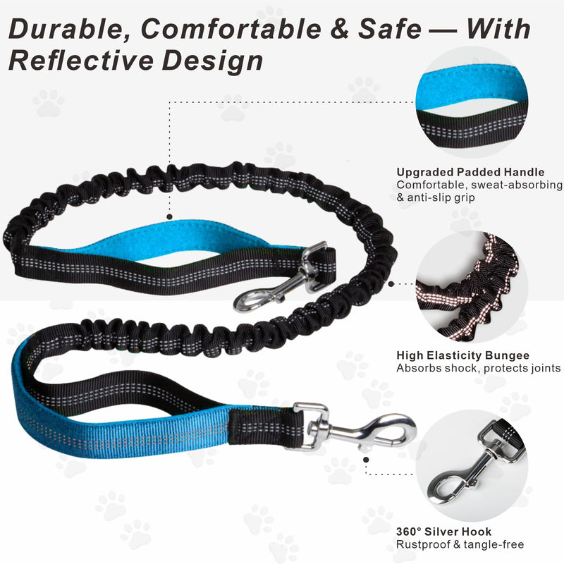 Hands-Free Dog Leash for Dogs up to 130 lbs – Heavy-Duty, Shock-Absorbing Bungee Leash with Zipper Pouch, Dual Padded Handles & Adjustable Waist Belt for Running & Walking – Sky Blue - PawsPlanet Australia