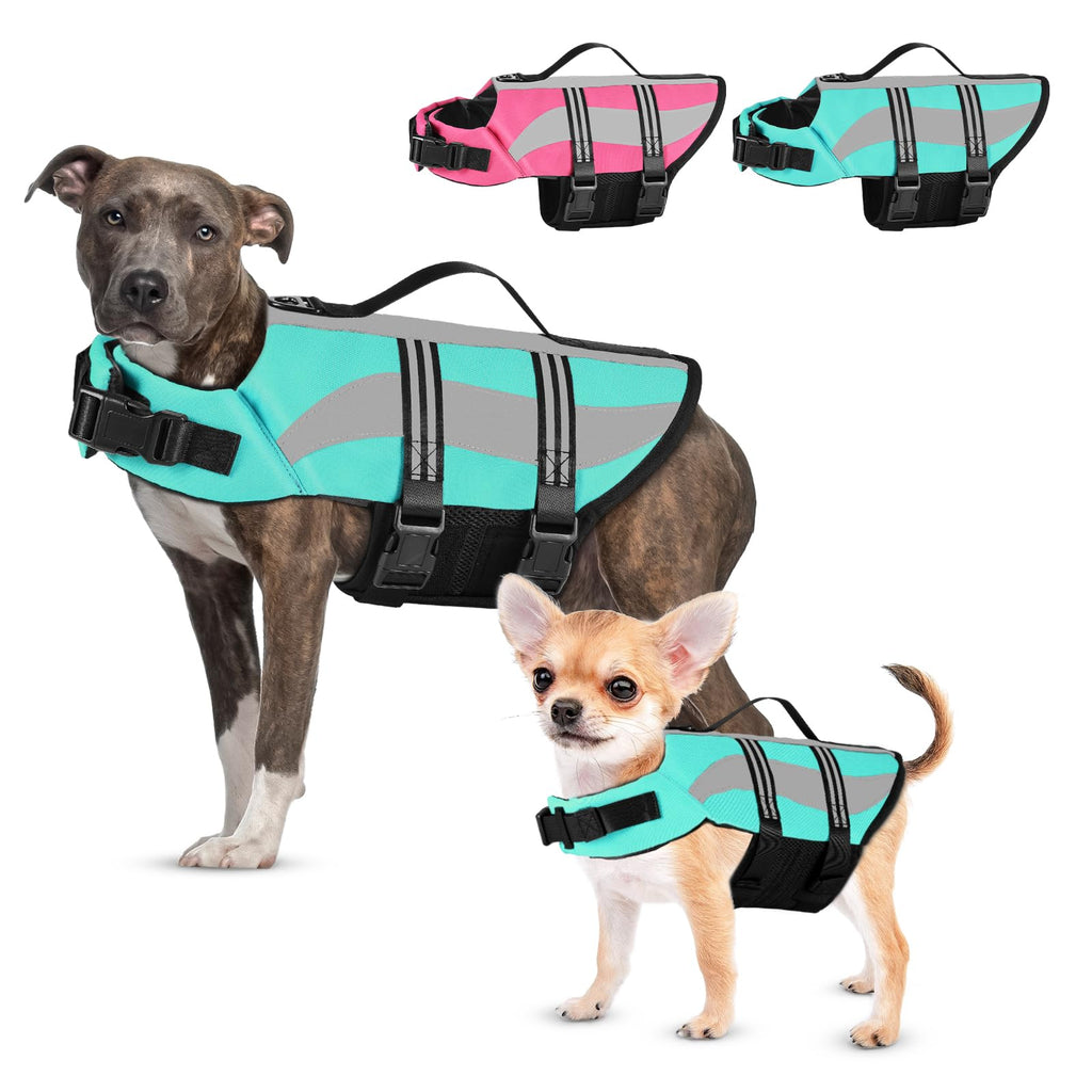 Dog Life Jacket with Reflective Stripes, Adjustable High Visibility Dog Life Vest for Boating, Ripstop Dog Swimming Vest with High Flotation for Small Medium and Large Dogs,Blue,S… S:11.8-18.1 in (Ribcage Girth) Blue