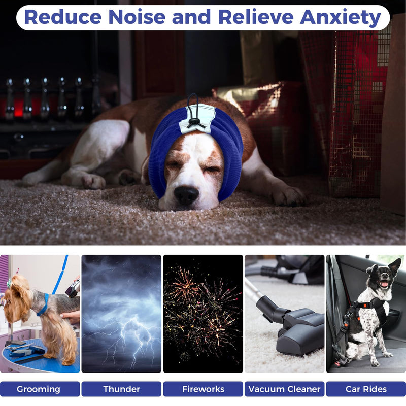 Dog Ear Protectors, Noise Protection for Dogs Ears Firework Protection Calming Hoodie Ear Muffs Calming Cap(Blue, M)