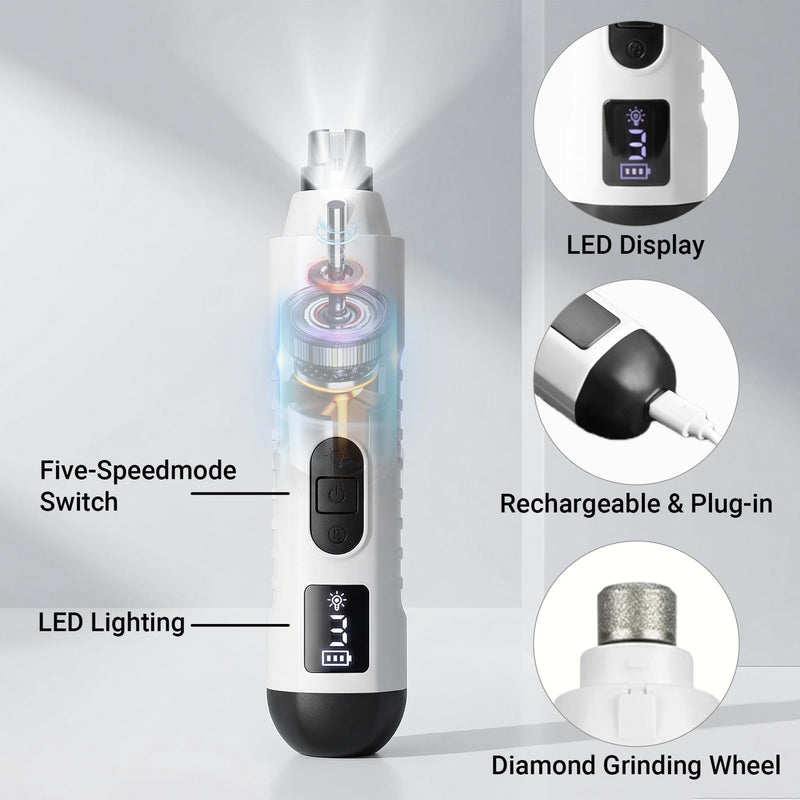 2026 Upgraded Silent Groom Pro Nail Grinder, Cordless Grooming Pro Nail Grinder for Dogs with 5-Speed & Led Light, Rechargeable USB Charging & 2 Grinding Wheels for Dogs and Cats - PawsPlanet Australia