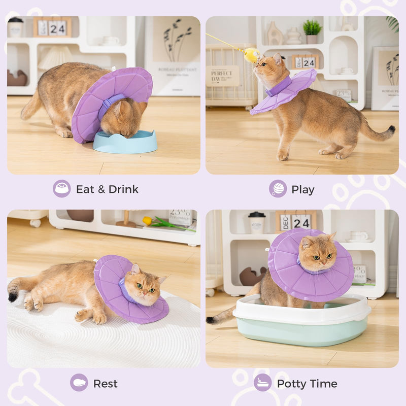 Avont Cat Recovery Suit Bundle with Adjustable Cat Recovery Collar, Soft Lightweight Cone for Cats After Surgery - S