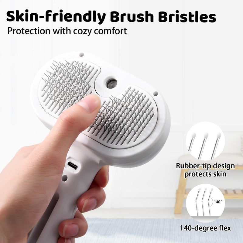 Steam Slicker Brush Pet Shedding Hair-Spray Brushes for Grooming and Desheding, Indoor Detangler for Cats and Dogs,4 in 1, Suitable for Long and Short-Haired, Effectively Removes Loose Fur (White) - PawsPlanet Australia