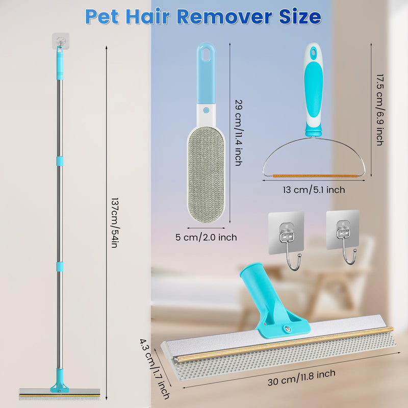 3-Pack Pet Hair Remover Tools, Carpet Rake for Pet Hair Removal, Long Handle Double-Sided Carpet Fur Removal Lint Scraper Brush Dog Cat Hair Remover for Sofa, Couch, Rug, Stairs, Clothes, Blue 3-Pack - PawsPlanet Australia