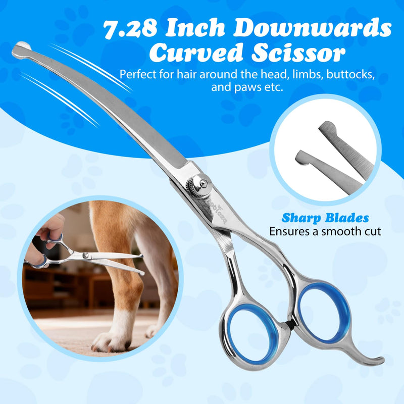 Nobleza Dog Grooming Scissors Set 6 in 1, Dog Curved Scissors, Thinning Scissors, Long and Short Straight Scissors Kit with Combs, Professional Stainless Steel Pet Scissors for Puppy Cat Hair Trimming Silver - PawsPlanet Australia