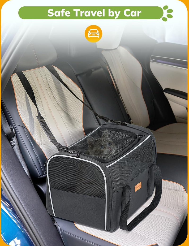 Morpilot Cat Carrier Soft - Portable Pet Carrier for Small or Medium Cats, Dogs and Puppy up to 14lbs, Airline Approved Dog Carrier with Safety Buckle - (Dark Gray) 16.0"L x 10.4"W x 11.2"H - PawsPlanet Australia
