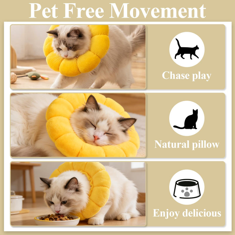 WLLHYF Cat Recovery Collar Cute Sunflower Cat Cone Collar Soft Lightweight Adjustable Kitten Collars Stop Licking Scratching After Surgery Grooming Neck Cone for Cats Puppies Small Animal Dogs