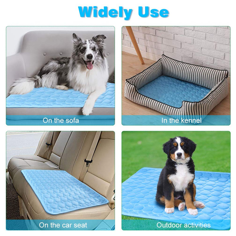 Washable Dog Ice Silk Self Cooling Mat for Indoor & Outdoor Dog Mat with Cooling Pad & Blanket Blue 59x39 in - PawsPlanet Australia